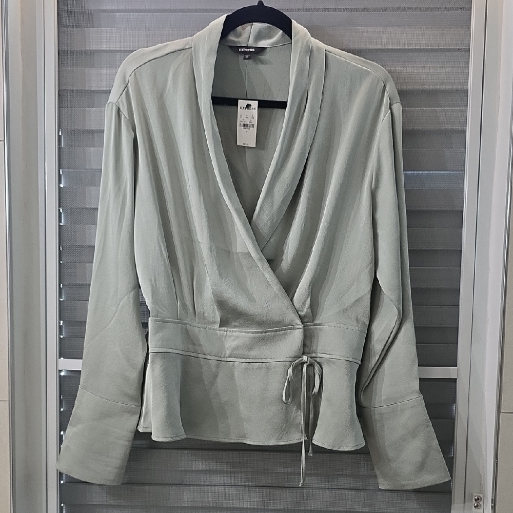 NWT Light Silver Wrap Blouse, Size M